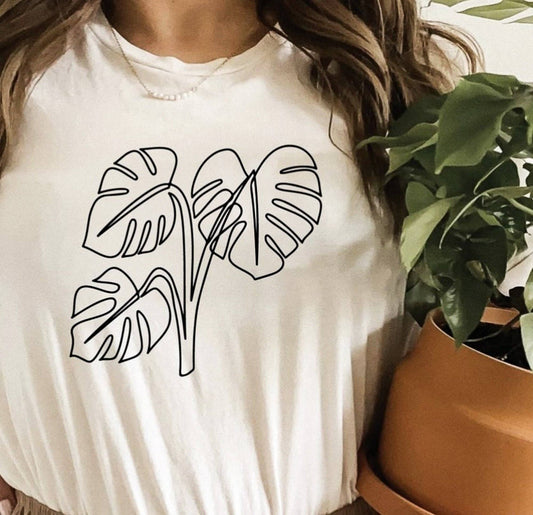 Monstera Leaves Silver Gray Tee