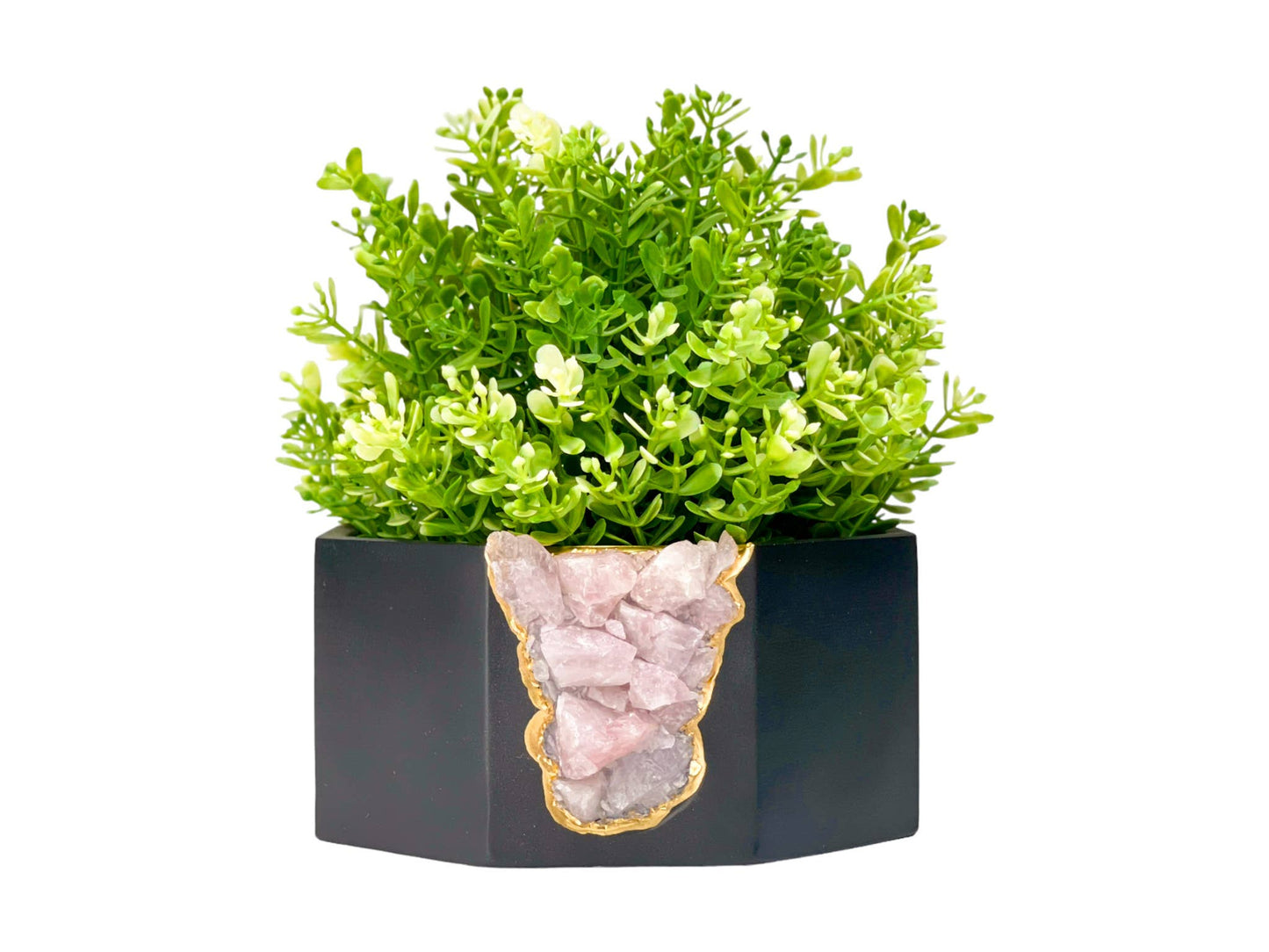 Large Rose Quartz Geode Succulent Planter Black